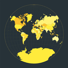 Poster - world map. van der grinten projection. futuristic world illustration for your infographic. bright ye