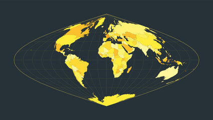Poster - world map. sinusoidal projection. futuristic world illustration for your infographic. bright yellow 