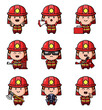 The collection of the mascot fireman with the red helmet bundle set