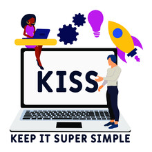 KISS - Keep It Super Simple Acronym. Business Concept Background.  Vector Illustration Concept With Keywords And Icons. Lettering Illustration With Icons For Web Banner, Flyer, Landing