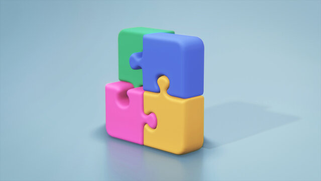 3d illustration of cartoon parts of puzzle.