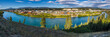 Panorama of the city of Whitehorse, Canada, with the Yukon river in the foreground