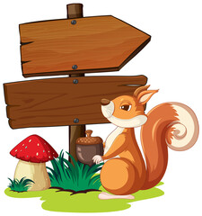 Wall Mural - Squirrel standing by wooden signs