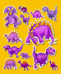 Canvas Print - Sticker set of different dinosaur cartoon characters