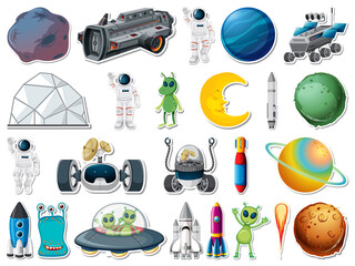 Canvas Print - sticker set of outer space objects and astronauts
