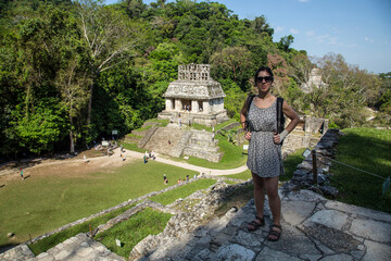 Wall Mural - Palenque, Yucatan / Mexico »; April 2017: A young woman in the UNESCO heritage temples in Palenque