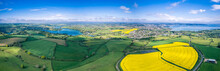 Panorama Over Devon Fields And Farmlands From A Drone, Paignton And Brixham, River Dart, England