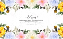 Pretty Watercolor Floral Background With Colorful Spring Flowers