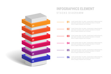 infographic element in the form of a tower or stack with multi-colored positions. vector stock image