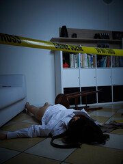 Wall Mural - Crime Scene - Woman dead lying on the floor