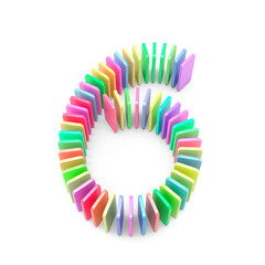 Poster - Glossy Multi Colored Number 6. Domino Font Isolated on White Background. 3d Rendering