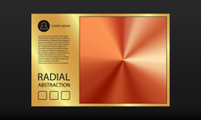 Golden Banner Template With Red Gold Radial Gradient Background. Vector Metallic Radial Gradient Background In Golden Frame With Text Template For Social Post Design.
