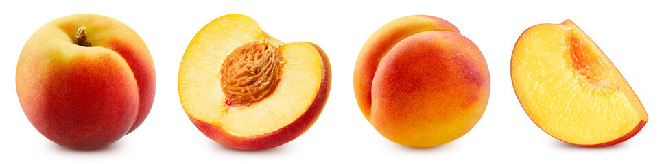 peach collection. peach set isolated on white background. peach macro. with clipping path