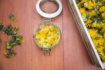 Wall Mural - preparation of dandelion syrup or honey from fresh dandelions