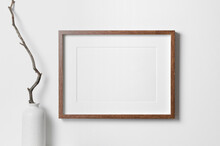 Horizontal Frame Mockup On White Wall For Artwork, Photo, Painting Or Print Presentation
