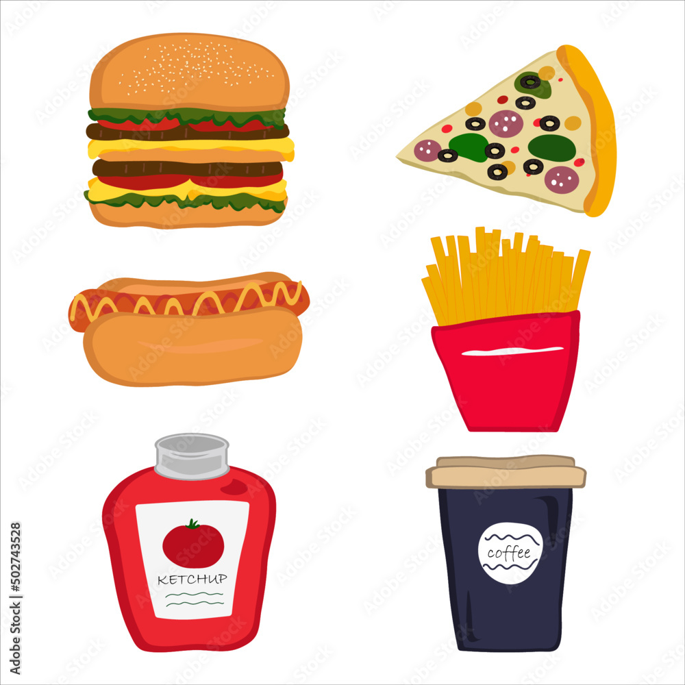 Fast food clipart vector illustration. Burger, Chips, Coffee Cup ...