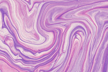 Abstract Fluid Art Background Light Purple And Lilac Colors. Liquid Marble. Acrylic Painting With Violet Gradient.
