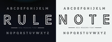 RULE NOTE Minimal Urban Font. Typography With Dot Regular And Number. Minimalist Style Fonts Set. Vector Illustration