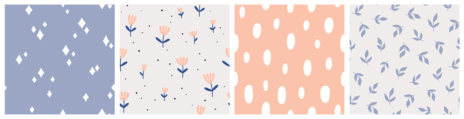 seamless pattern with flowers, twigs and abstract elements. vector backgrounds with hand drawn plant