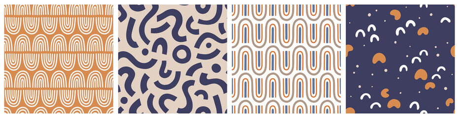 Seamless pattern with abstract elements, rainbows. Vector backgrounds with hand drawn modern abstract shapes. Creative texture for fabric, textile