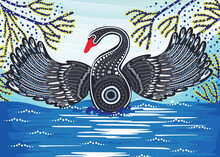 Aboriginal Art Vector Painting With Black Swan