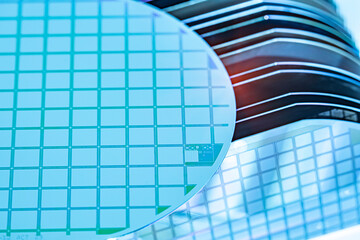 Wall Mural - silicon wafers have a silicon dioxide coating sitting in a quartz wafer boat or tray