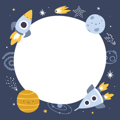 Wall Mural - space frame background for kids. cute cosmic design element for children diploma or advertisement.