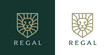 Royal lion shield logo symbol. Regal animal head mane line icon. Vector illustration.