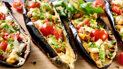 Wall Mural - grilled eggplant with tomato and cheese