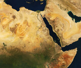 Fototapeta Londyn - Satellite view Middle East, East Africa and Nile river. Red Sea,Sudan, Ethiopia, Saudi Arabia, Egypt, Israel, Palestine,Iraq and Syria. Elements of this image furnished by NASA.
