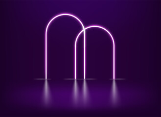 Poster - Vivid neon glowing way in interior. 3d vector vertical illustration