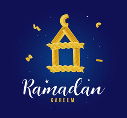 Wall Mural - Ramadan Kareem Mubarak Islamic greeting card in Arabic calligraphy vector. Ramadan Kareem vector typography. Ramadan holiday vector illustration. Ramadan calligraphy in Islamic art.	