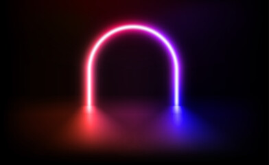 Poster - Composition with vivid neon arc. 3d vector illustration