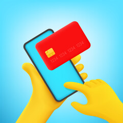 Aufkleber - Wireless payment via modern smartphone. Cartoon style vector illustration