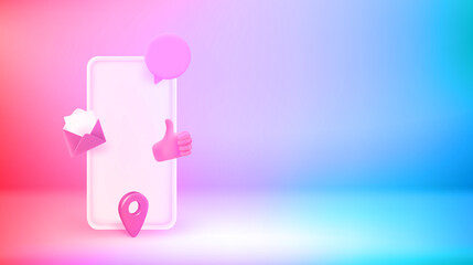 Poster - Smartphone with application icons. Vector 3d banner with copy space