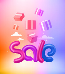 Poster - Sale concept with delivery boxes. 3d vector vertical banner