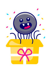 Wall Mural - Cartoon spider with gift box. Vector illustration