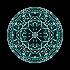 Canvas Print - Round mandala in dark colours with beautiful floral pattern. Vector design isolated on black background.