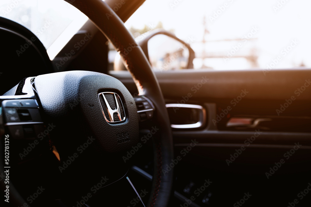 CHIANG RAI, THAILAND - MAY 01, 2022 : Closeup Interior of all new Honda Civic 2022