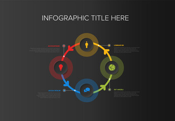 Poster - Simple infographic cycle with four relief circle icon elements and arrows