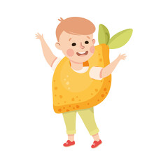 Sticker - Little Boy in Theater Play Wearing Lemon Costume Performing on Stage Vector Illustration