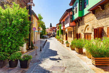 Traditional Ottoman houses on an old street in Kaleici, Antalya