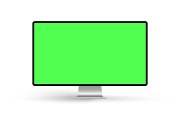 Computer monitor vector mockup with green chroma key screen isolated on white background. Stock royalty free vector illustration