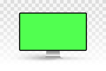 Computer monitor vector mockup with green chroma key screen isolated on white background