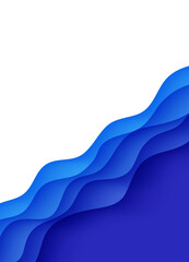 Wall Mural - Abstract background with water waves in paper cut style. 3d wallpaper with cut out deep wavy modern cover. Blue color layers with smooth shadow papercut art. Vector illustration, origami shapes