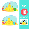 Find the differences educational children game. Kids activity with sand castle