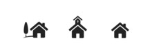 House, Church, Street Icon. Black Symbols For Design Use.