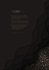 Wall Mural - elegant abstract shiny luxury a4 cover design with golden glitter, paper cut curved elements and cop