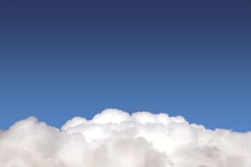 Beautiful panoramic sky landscape with white clouds on the bottom fo photo and gradient blue sky above on bright sunny day horizontal view