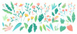 Botanical futuristic leaves and flowers isolated on a white background. Abstract modern foliage collection. Vector modern illustrations in flat style.